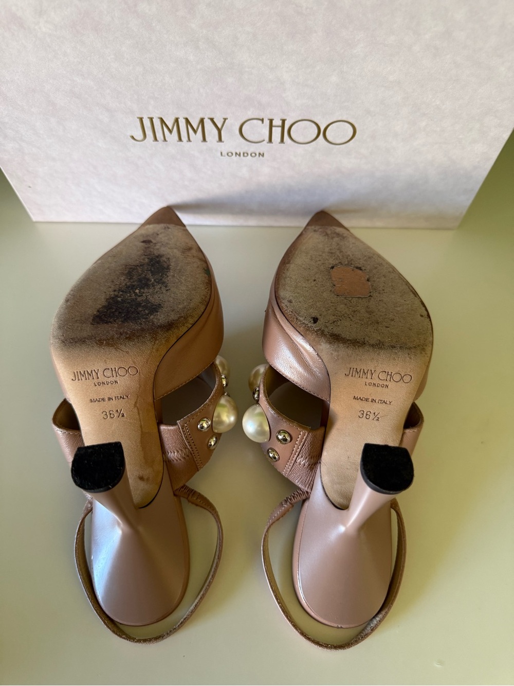 Jimmy Choo Blush Pink Pearl-Embellished Slingback Pumps - Picture 8 of 8